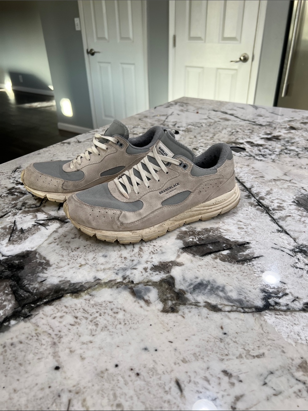 Brandblack Men's Light Gray Suede and Mesh Sneakers